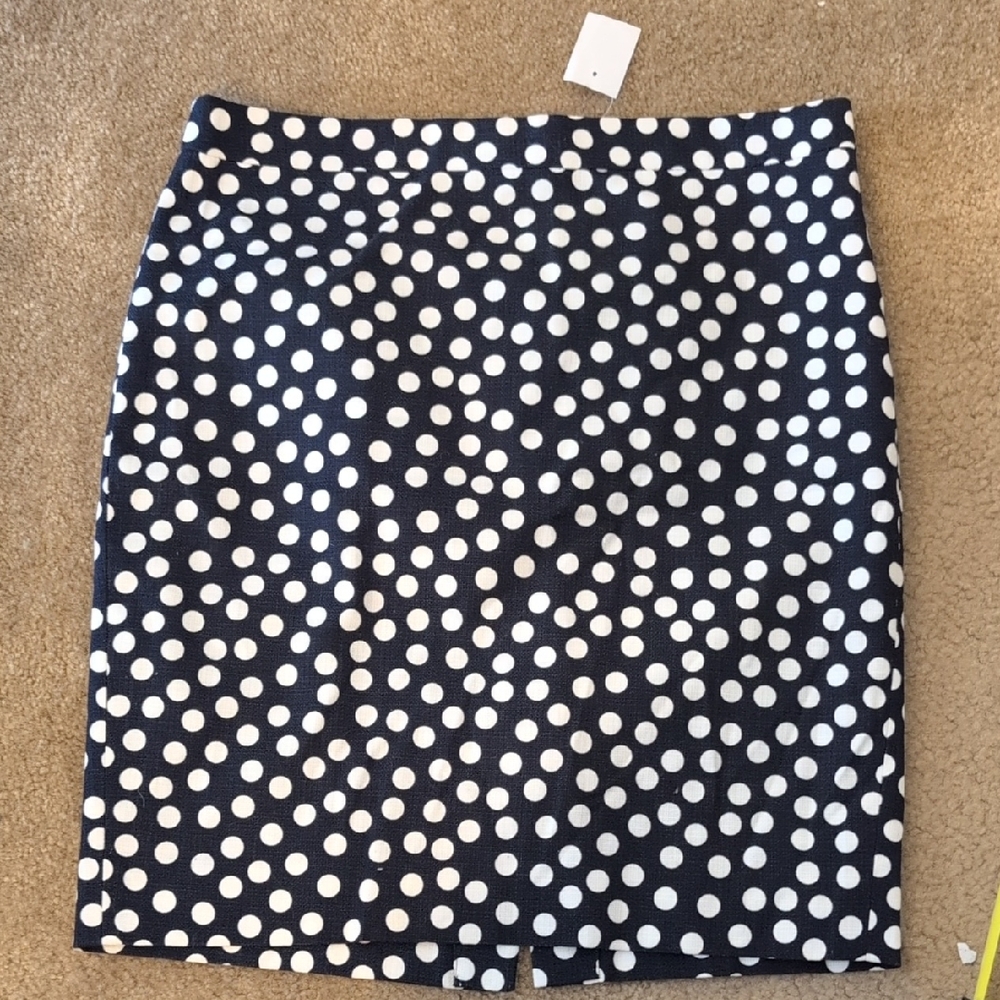 J. Crew Navy and White Polka Dot Pencil Skirt